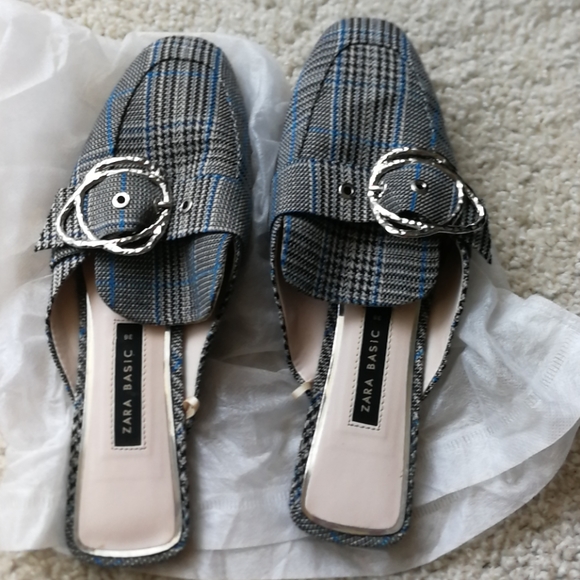 Zara fabric plaid mules with buckle 6 - Picture 3 of 5